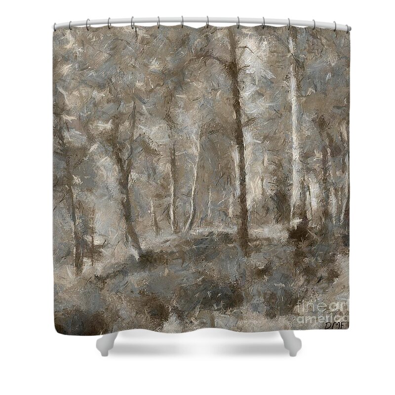 Landscape Shower Curtain featuring the mixed media A Foggy Morning In November by Dragica Micki Fortuna