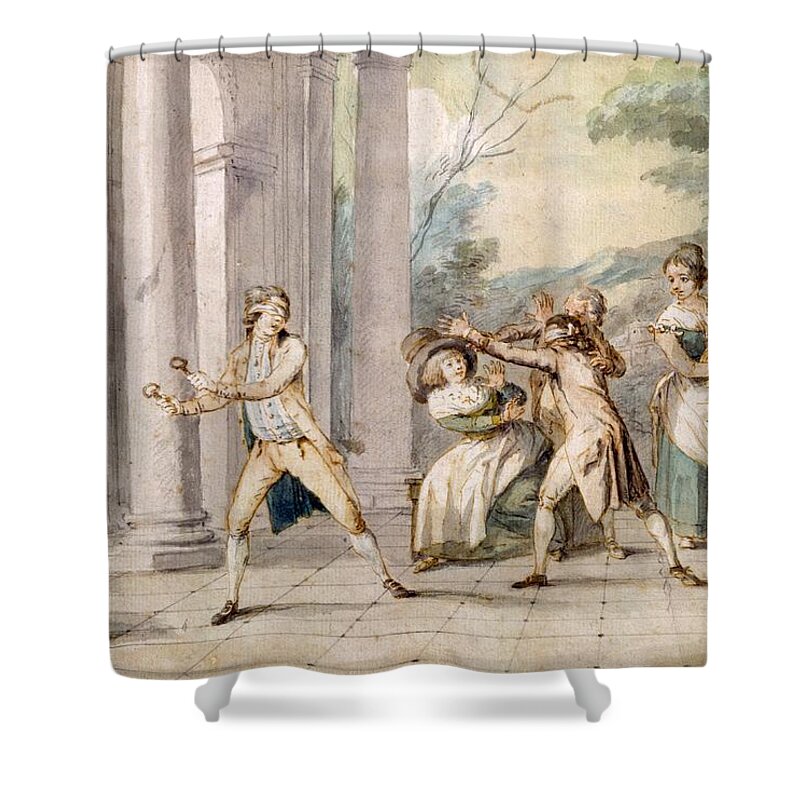 Game Shower Curtain featuring the drawing A Game Of Blind Mans Buff, C.late C18th by George Morland