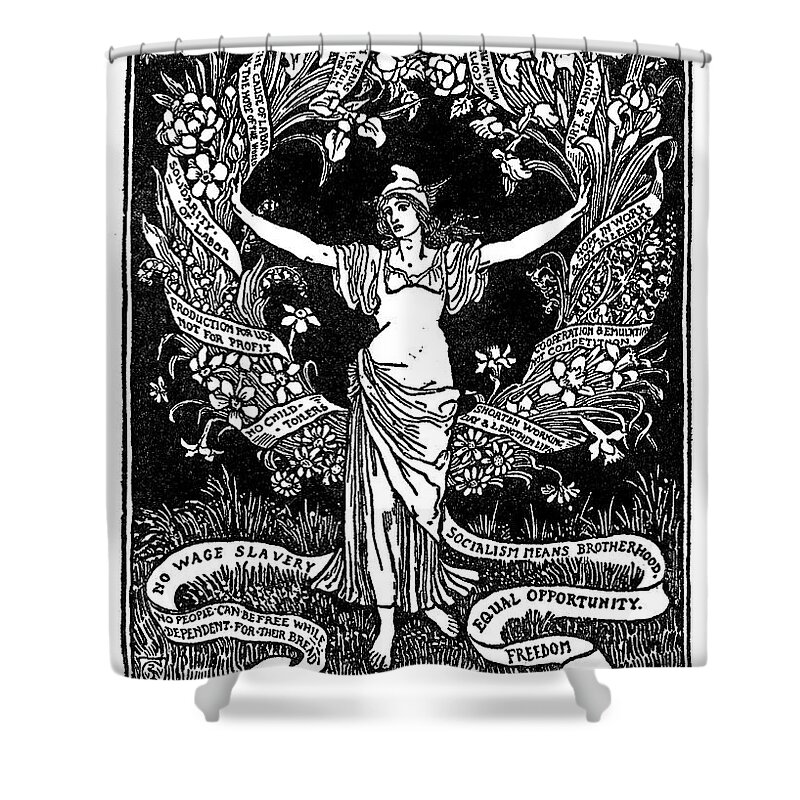 1913 Shower Curtain featuring the drawing A Garland For May Day, 1913 by Walter Crane