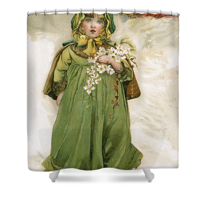 Girl Shower Curtain featuring the photograph A Girl With Flowers In Snow by Mary Evans