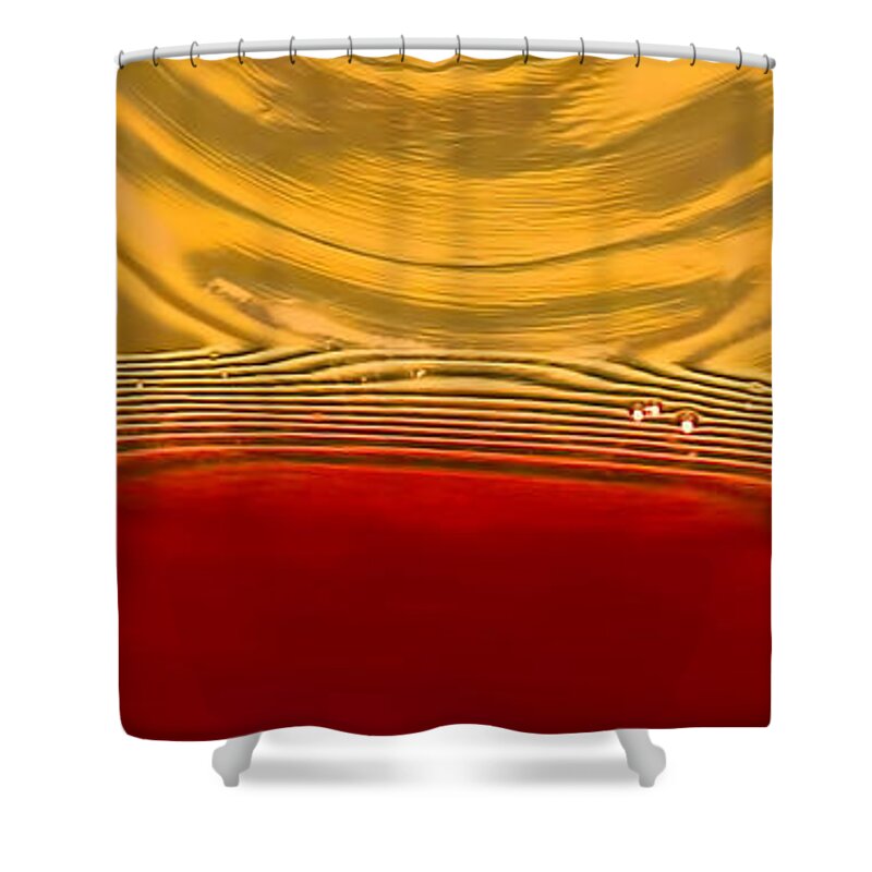 Abstract Shower Curtain featuring the photograph A Glass of Wine-Backlit with Blinds-and Wow by Gary Holmes