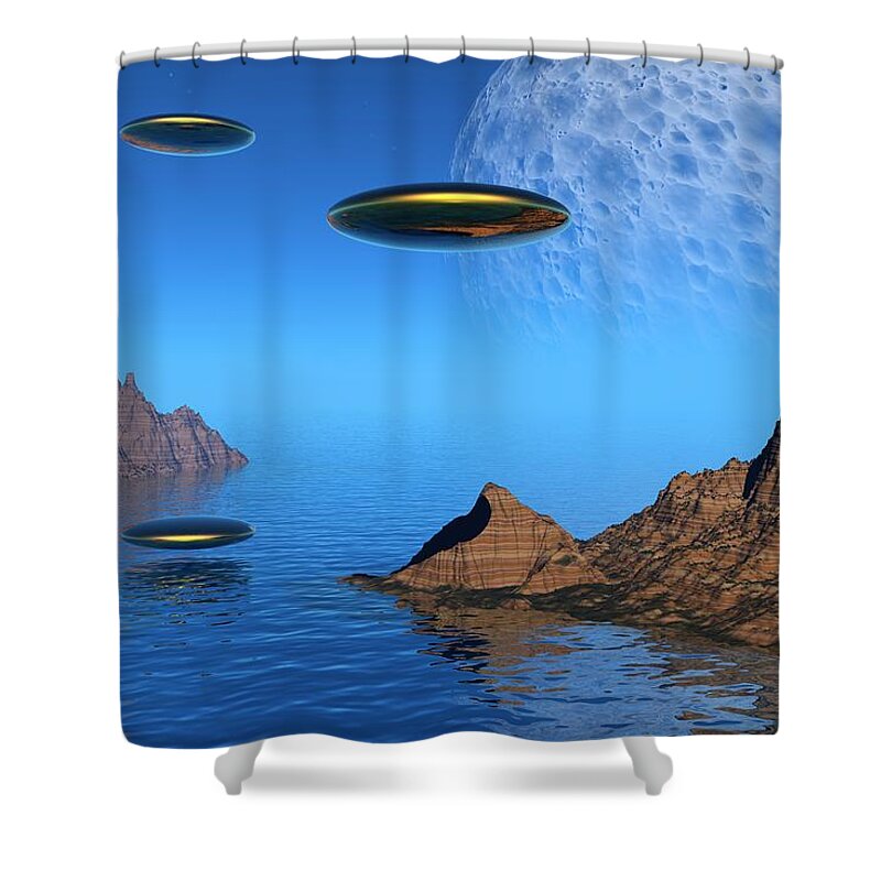 Moon Shower Curtain featuring the digital art A Great Day For Flying by Lyle Hatch