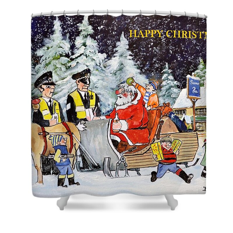 Christmas Card Shower Curtain featuring the painting A Happy Christmas by Barry BLAKE