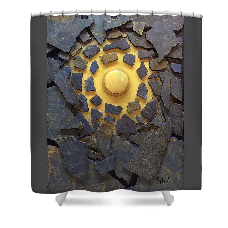 Moon Shower Curtain featuring the mixed media A Lesser Light to Rule the Night by Carol Neal