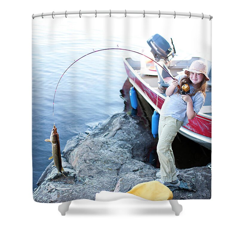 A Little Girl Holds A Fishing Pole Shower Curtain by David Ellis - Fine Art  America
