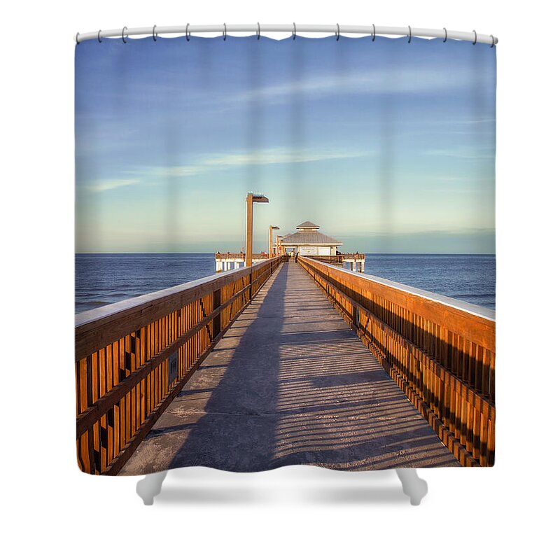 Pier Shower Curtain featuring the photograph A Long Walk by Kim Hojnacki