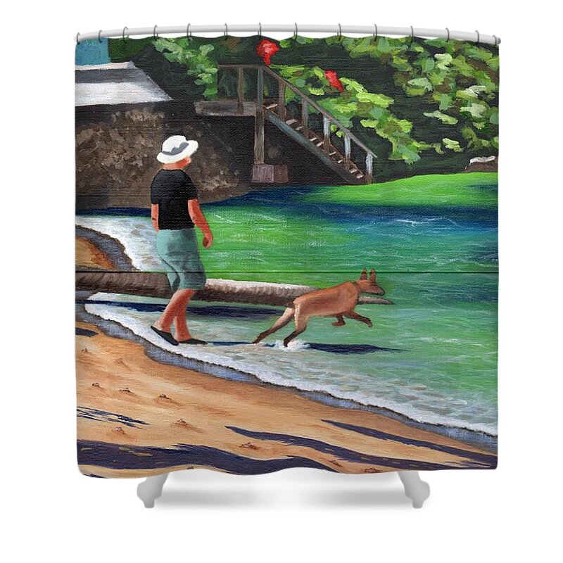 Man Shower Curtain featuring the painting A Man and his Dog by Laura Forde