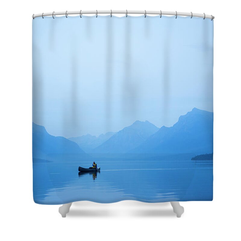Scenics Shower Curtain featuring the photograph A Man In A Canoe by Jordan Siemens