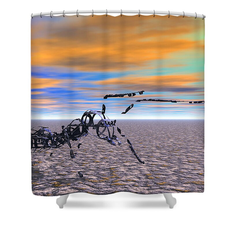 Sunset Shower Curtain featuring the digital art A Memory of Persistence by Bernie Sirelson