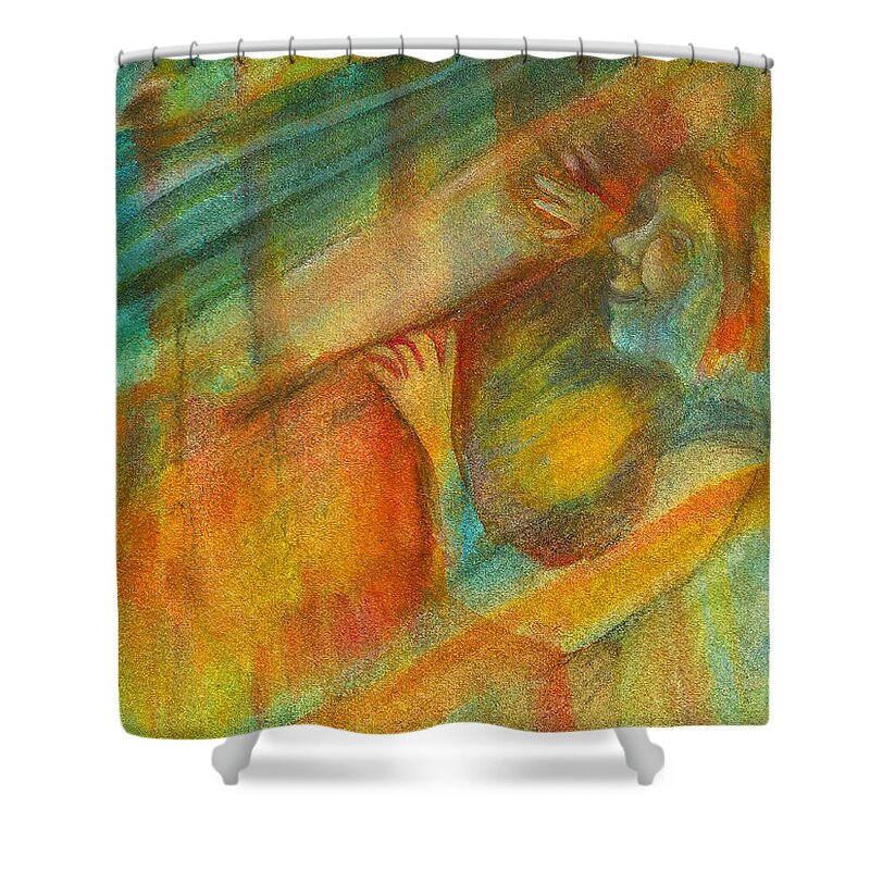 Young Girl Shower Curtain featuring the painting A moment flies by singing by Suzy Norris