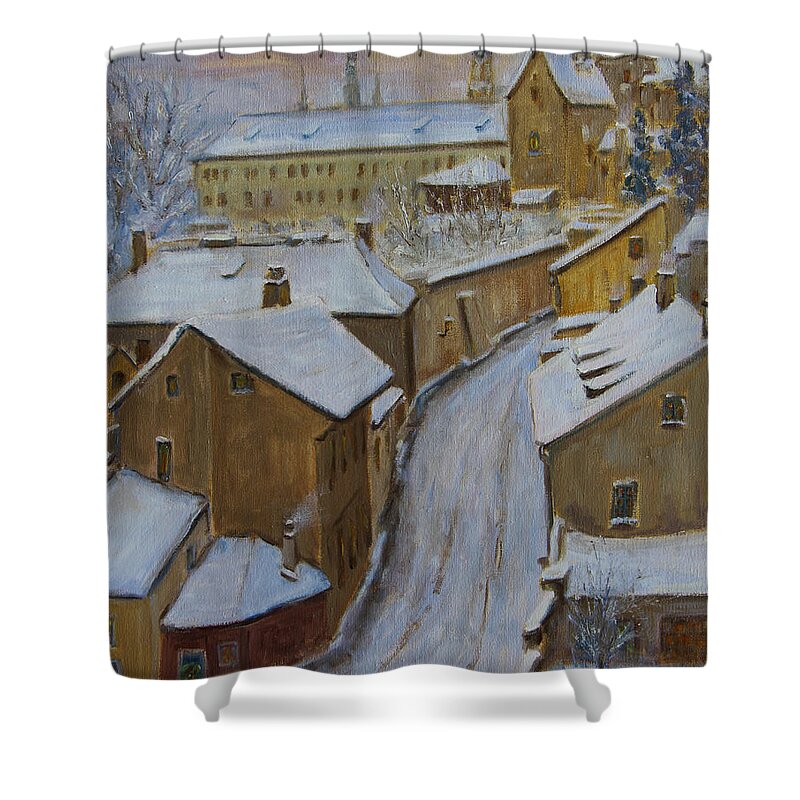 Shower Curtain featuring the painting A Perfect Winter Night by Xueling Zou