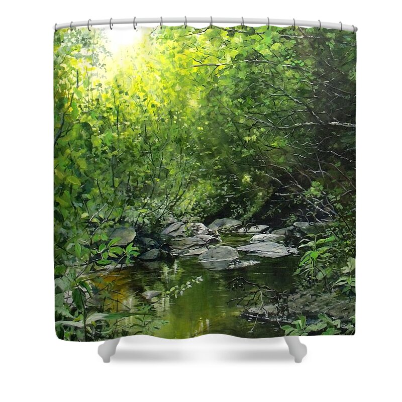 Landscape Shower Curtain featuring the painting A Road Less Traveled by William Brody
