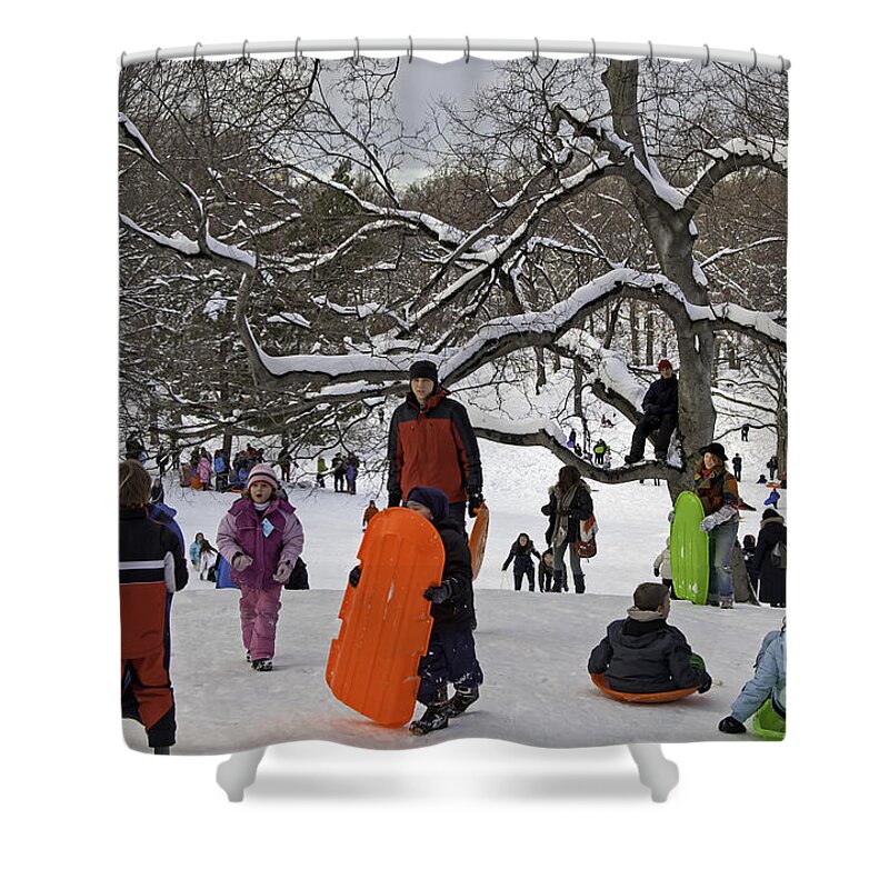 Snow Shower Curtain featuring the photograph A Snow Day in the Park by Madeline Ellis