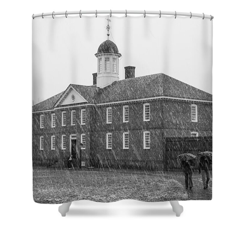 Colonial Williamsburg Shower Curtain featuring the photograph A Snowy Day at the Public Hospital by Kathi Isserman