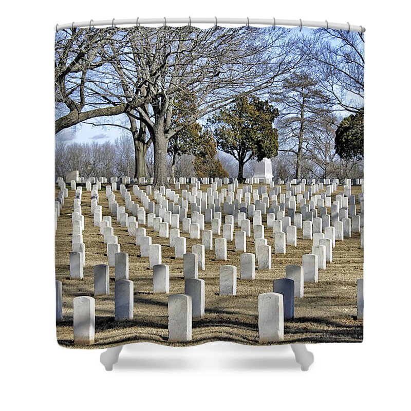 National Cemetery Shower Curtain featuring the photograph A Sobering Scene by Jason Politte