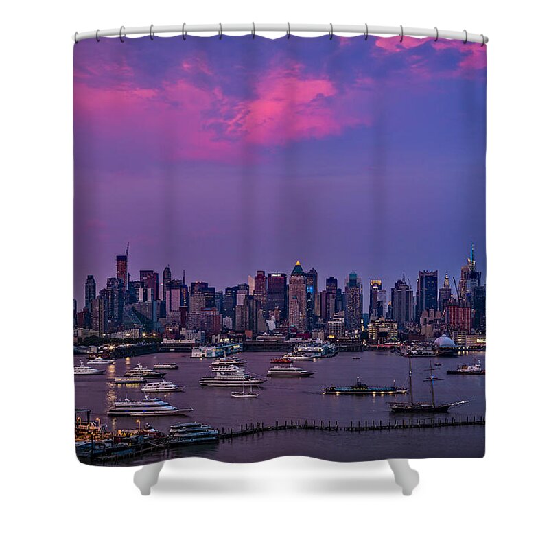 Manhattan Shower Curtain featuring the photograph A Spectacular New York City evening by Susan Candelario