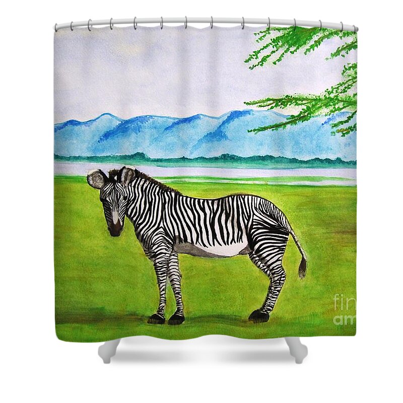 Zebra Shower Curtain featuring the painting A Striped Chap by Denise Railey