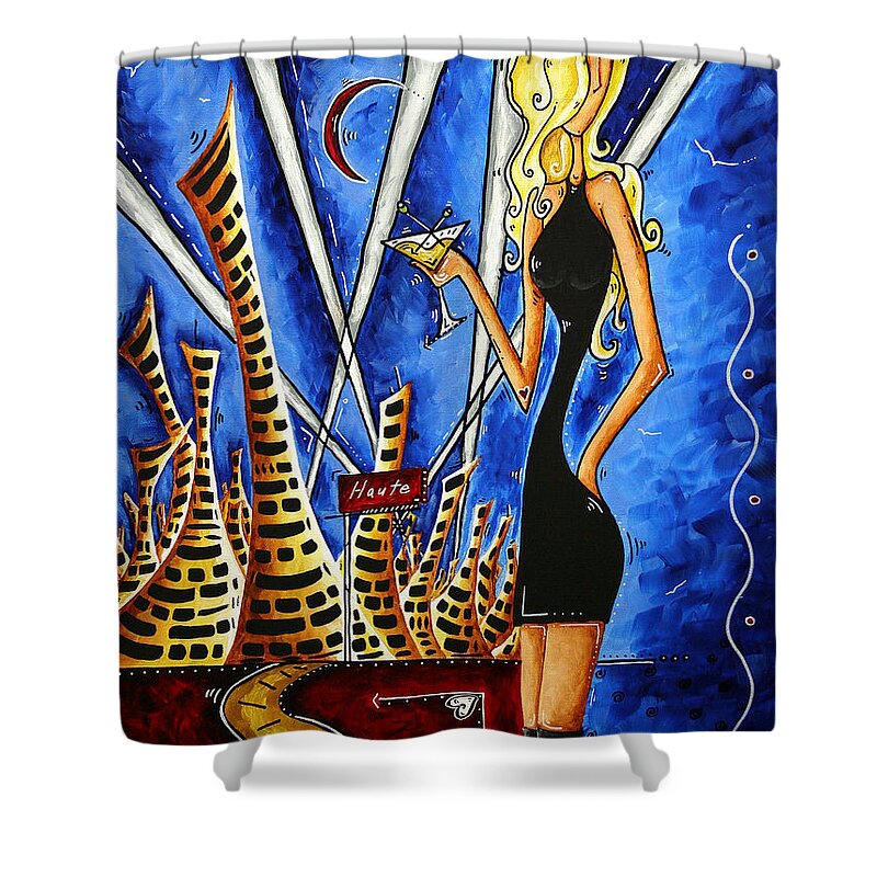 Art Shower Curtain featuring the painting A Toast to the Little Black Dress by MADART by Megan Aroon
