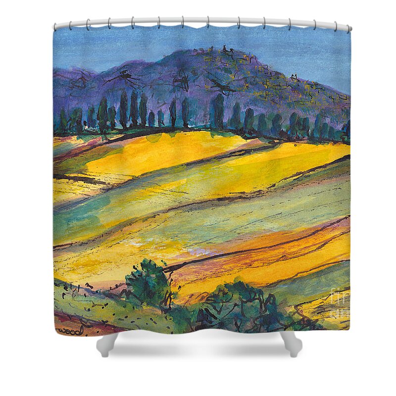 Painting Shower Curtain featuring the painting A Tuscan Hillside by Jackie Sherwood