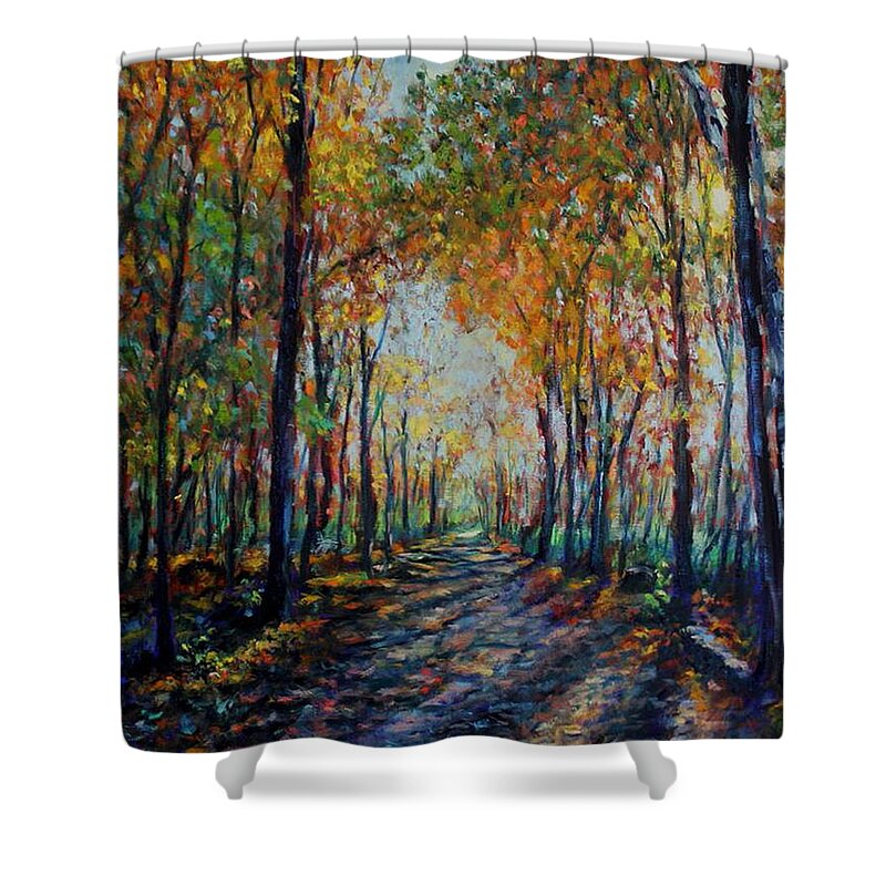 Autumn Shower Curtain featuring the painting A walk in Autumn by Daniel W Green