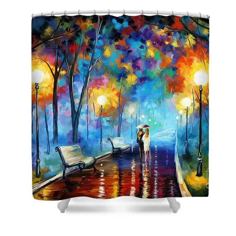 Walk Shower Curtain featuring the painting A Walk in the Park by Tim Gilliland