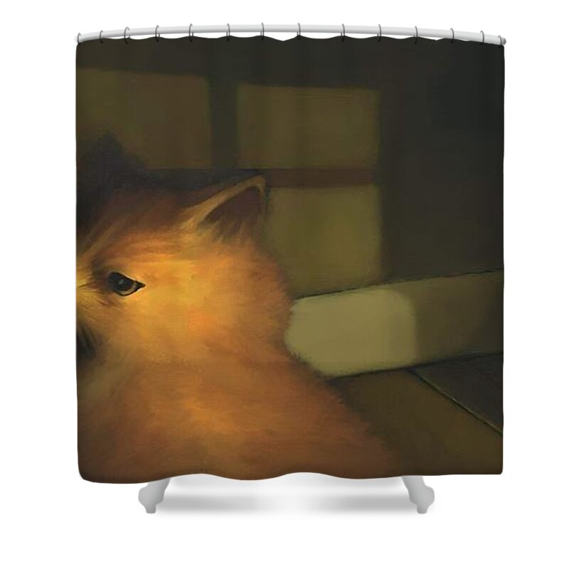 Diane Strain Shower Curtain featuring the painting A Warm Corner for Kitty  No.2 by Diane Strain