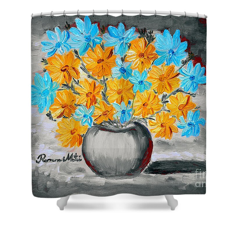 Daisies Shower Curtain featuring the painting A Whole Bunch of Daisies Selective Color II by Ramona Matei