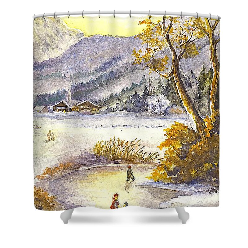 Christmas Cards Shower Curtain featuring the painting A Winter Wonderland Part 2 by Carol Wisniewski