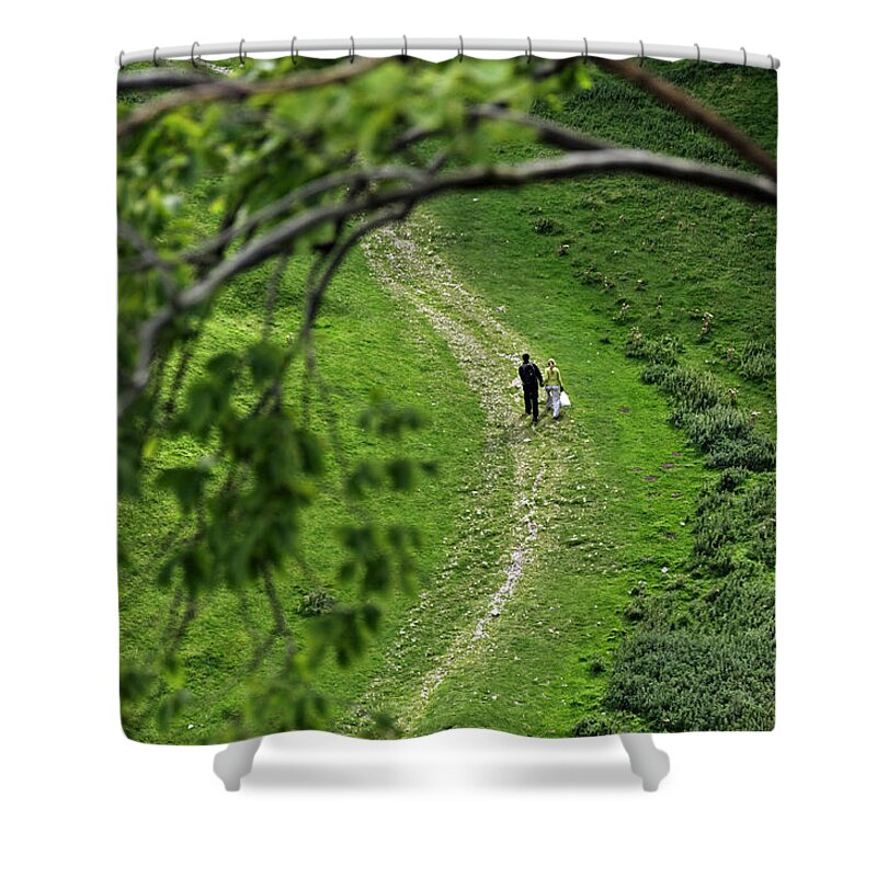 Britain Shower Curtain featuring the photograph A Young Couple Walking In Cave Dale by Rod Johnson