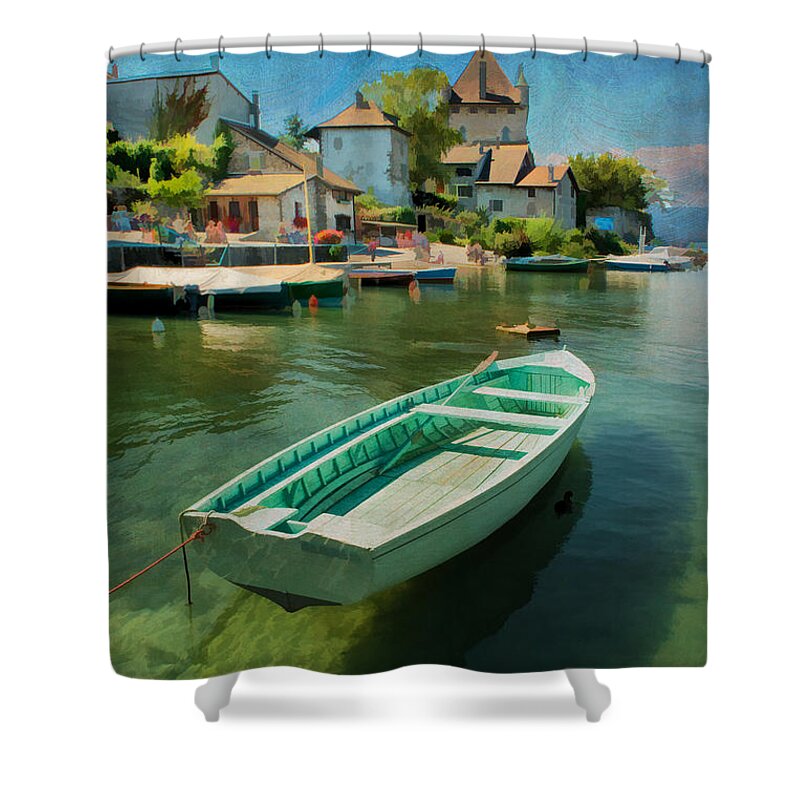 Boat Shower Curtain featuring the photograph A Yvoire - France by Jean-Pierre Ducondi