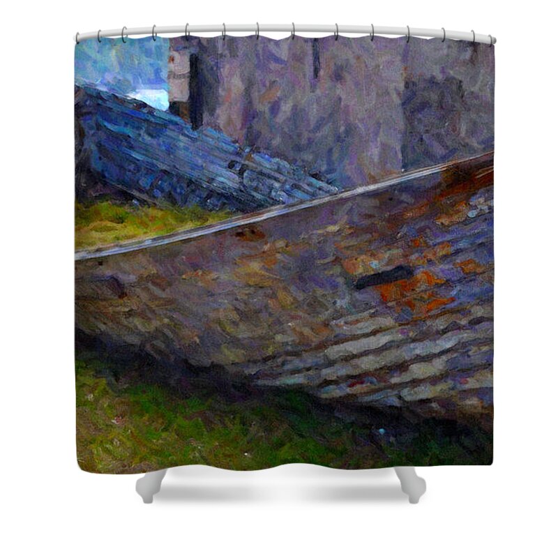 Poster Shower Curtain featuring the digital art Abandoned Boat by Chuck Mountain