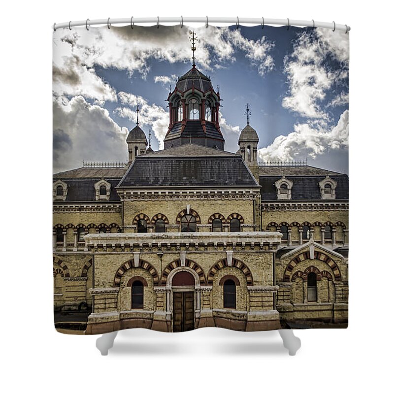 Abbey Mills Shower Curtain featuring the photograph Abbey Mills Pumping Station by Heather Applegate