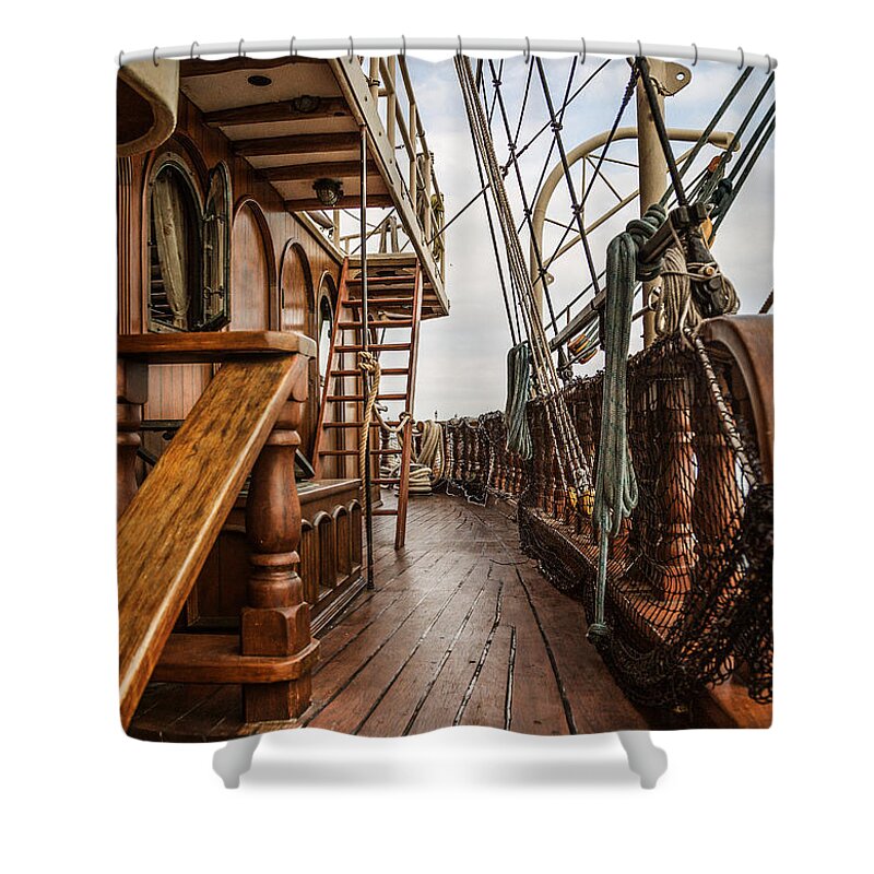 Aboard The Tall Ship Peacemaker Shower Curtain featuring the photograph Aboard The Tall Ship Peacemaker by Dale Kincaid