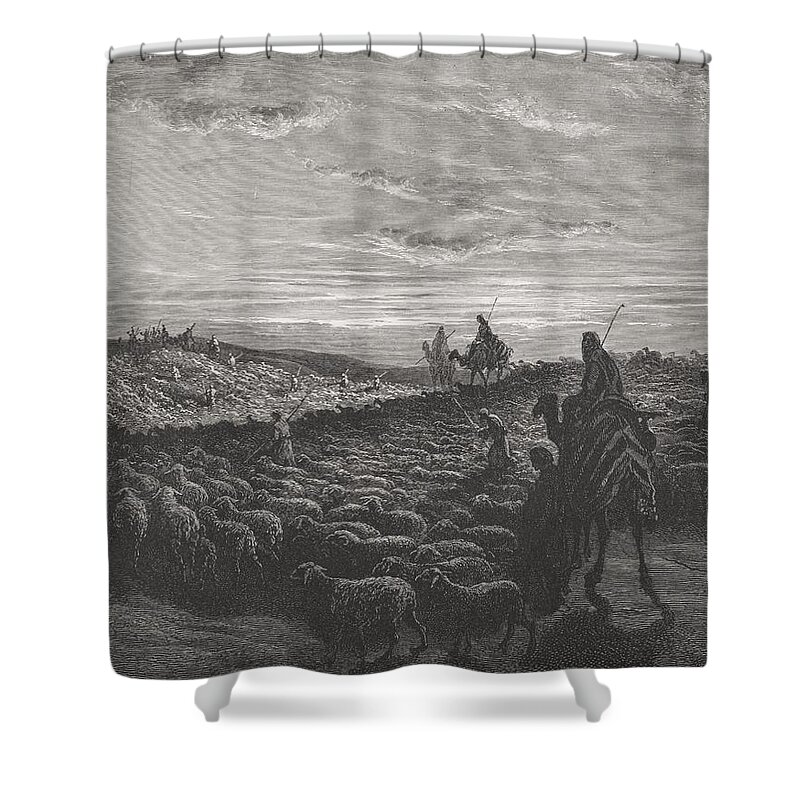 Herding Shower Curtain featuring the painting Abraham Journeying Into the Land of Canaan by Gustave Dore
