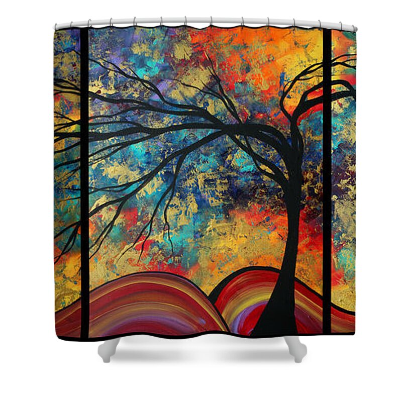 Art Shower Curtain featuring the painting Abstract Art Original Landscape Painting GO FORTH by MADART by Megan Aroon