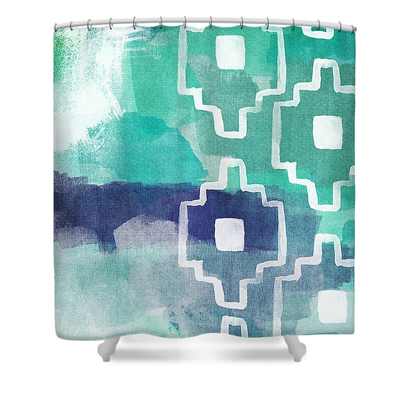 Aztec Shower Curtain featuring the painting Abstract Aztec- contemporary abstract painting by Linda Woods