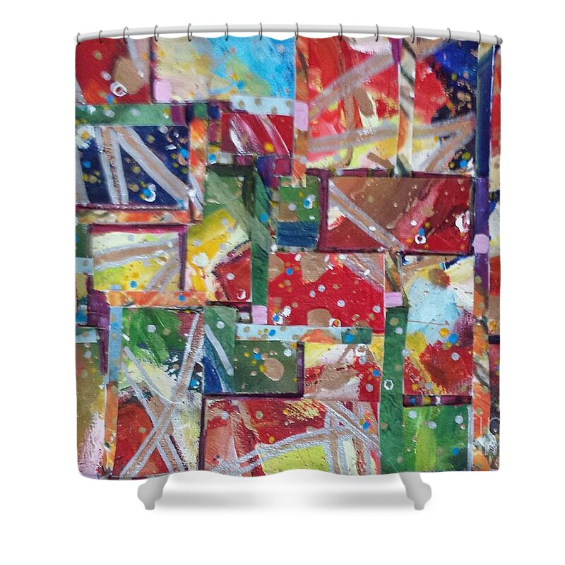 Abstract Shower Curtain featuring the painting Abstract Collages 1 by Sherry Harradence