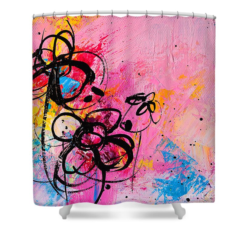 Abstract Flowers In Hot Pink Shower Curtain featuring the painting Abstract Flowers in hot pink 1 by Patricia Awapara