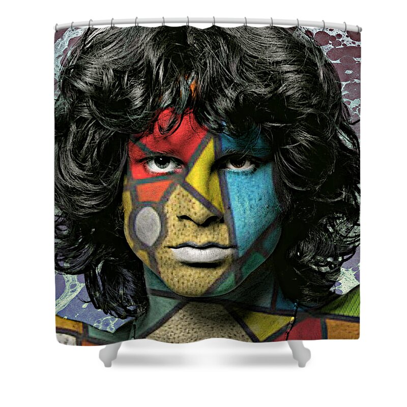 Jim Morrison Shower Curtain featuring the painting Abstract Jim Morrison by Ally White
