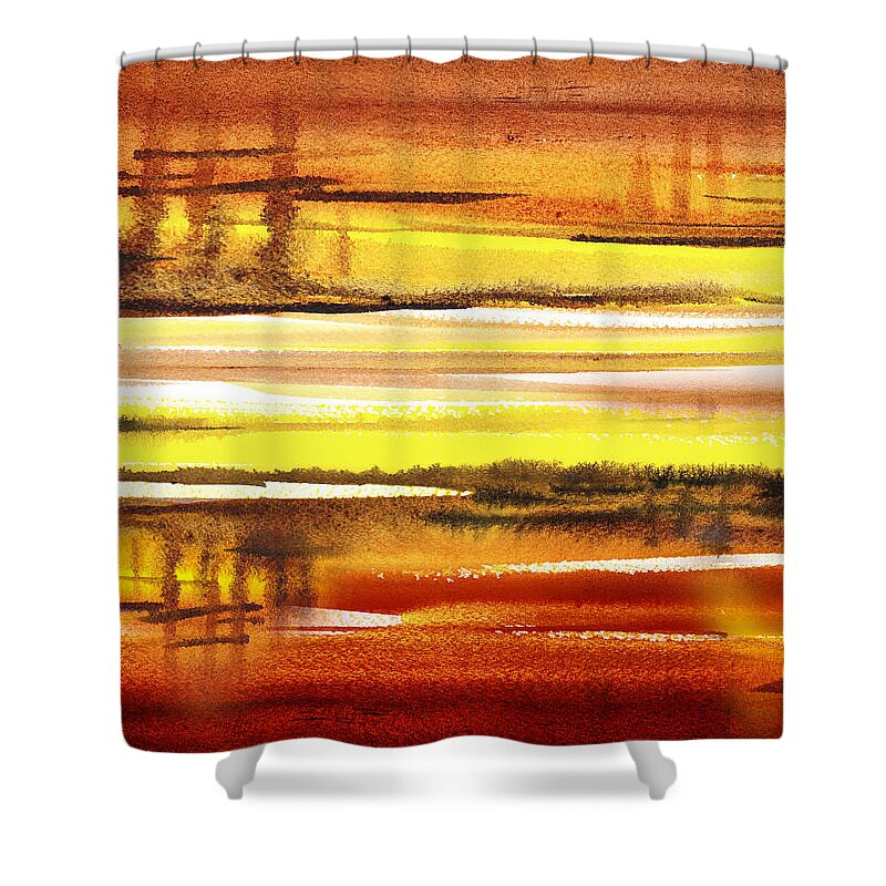 Yellow Abstract Shower Curtain featuring the painting Abstract Landscape Warm Reflections by Irina Sztukowski