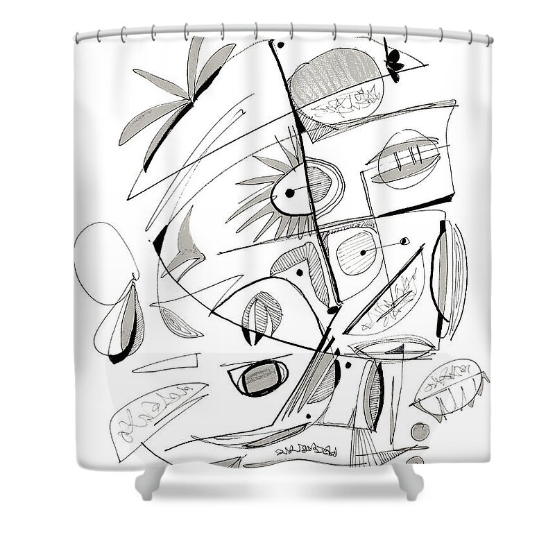 Abstract Shower Curtain featuring the drawing Abstract Pen Drawing Sixty-Seven by Lynne Taetzsch