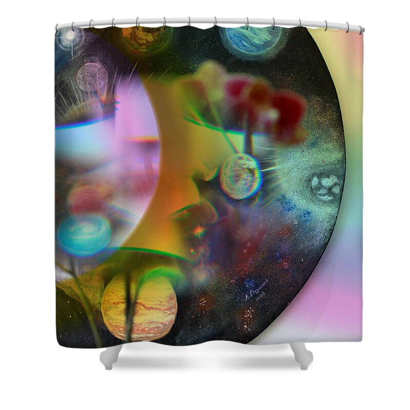 Augusta Stylianou Shower Curtain featuring the digital art Abstract Planets by Augusta Stylianou