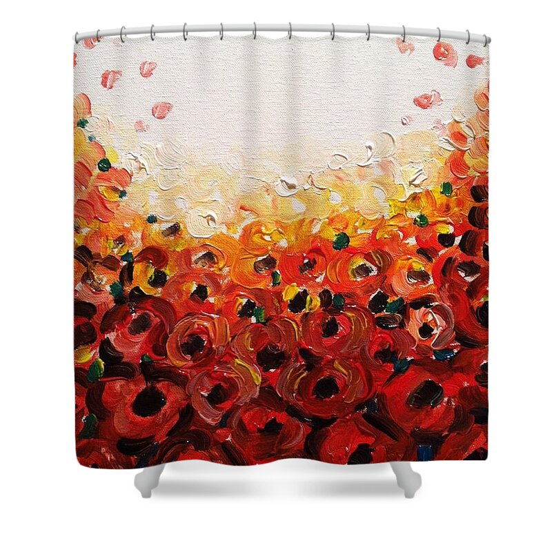  Shower Curtain featuring the painting Abstract poppies 2 by Hae Kim
