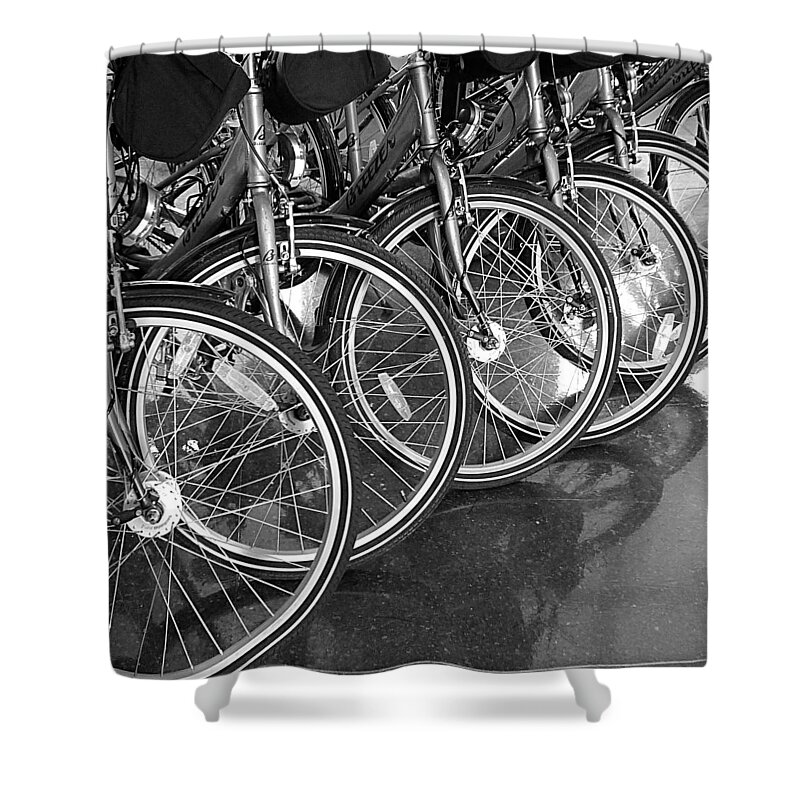 Abstract Shower Curtain featuring the photograph Abstract - These Wheels are Spoken For by Richard Reeve