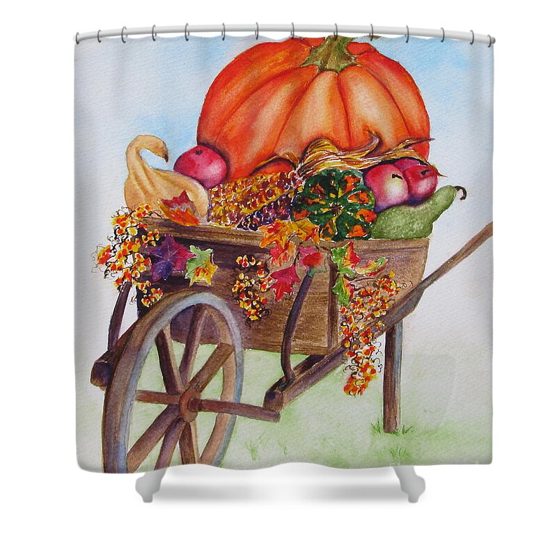 Fall Squash Watercolor Shower Curtain featuring the painting Abundance by Diane DeSavoy