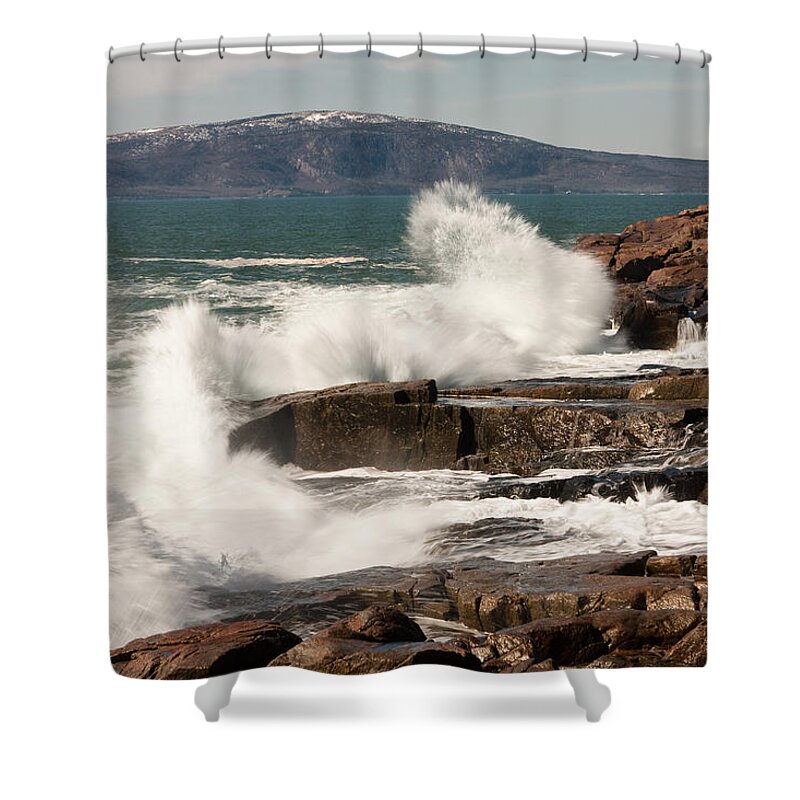 Landscape Shower Curtain featuring the photograph Acadia Waves 4198 by Brent L Ander