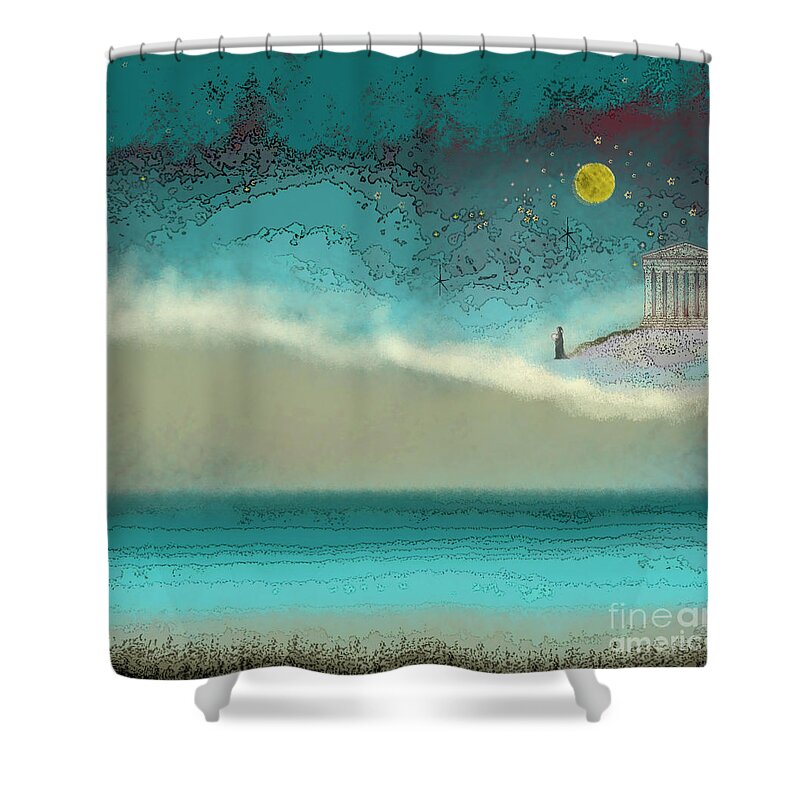 Acropolis Shower Curtain featuring the digital art Acropolis in Moonlight by Carol Jacobs
