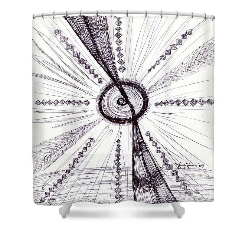 Abstract Shower Curtain featuring the drawing Acupoint series - shoulder well by Steve Sommers