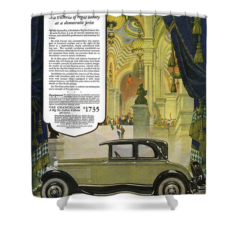 1927 Shower Curtain featuring the painting Ad Studebaker, 1927 by Granger