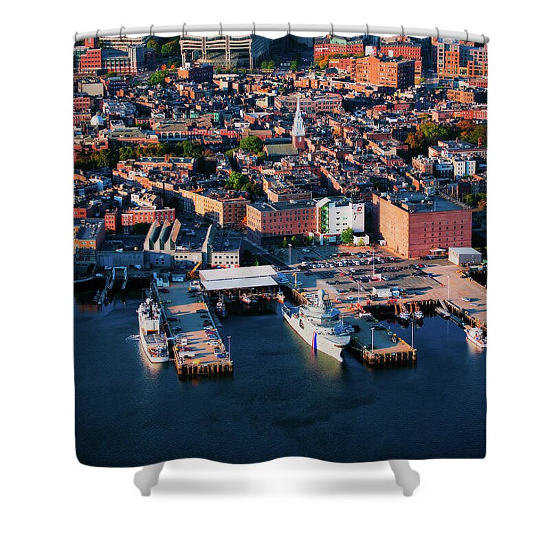 Photography Shower Curtain featuring the photograph Aerial Morning View Of Boston by Panoramic Images